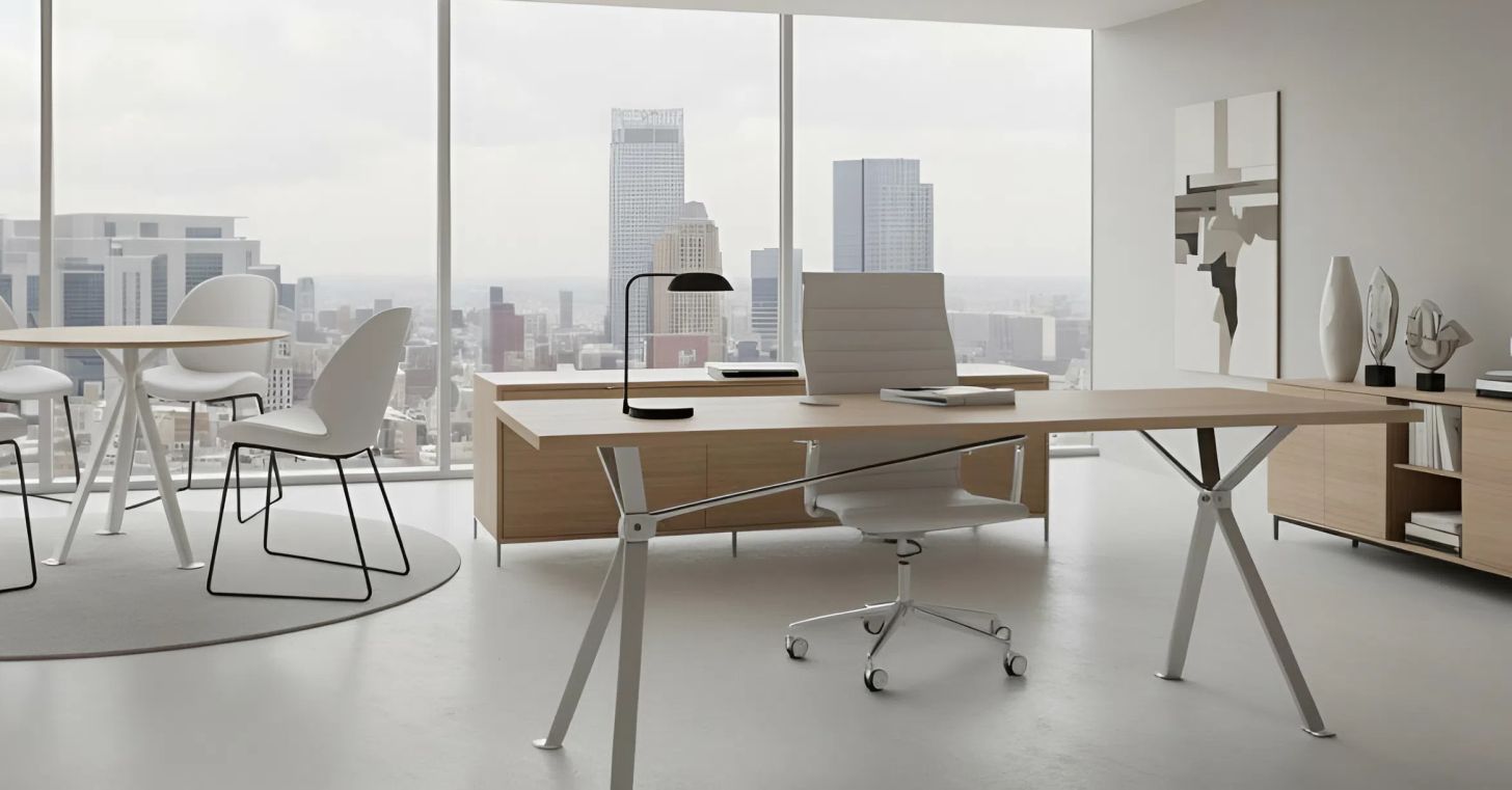 2-4 fős tárgyalóasztal a vezetői irodában, kompakt elrendezéssel