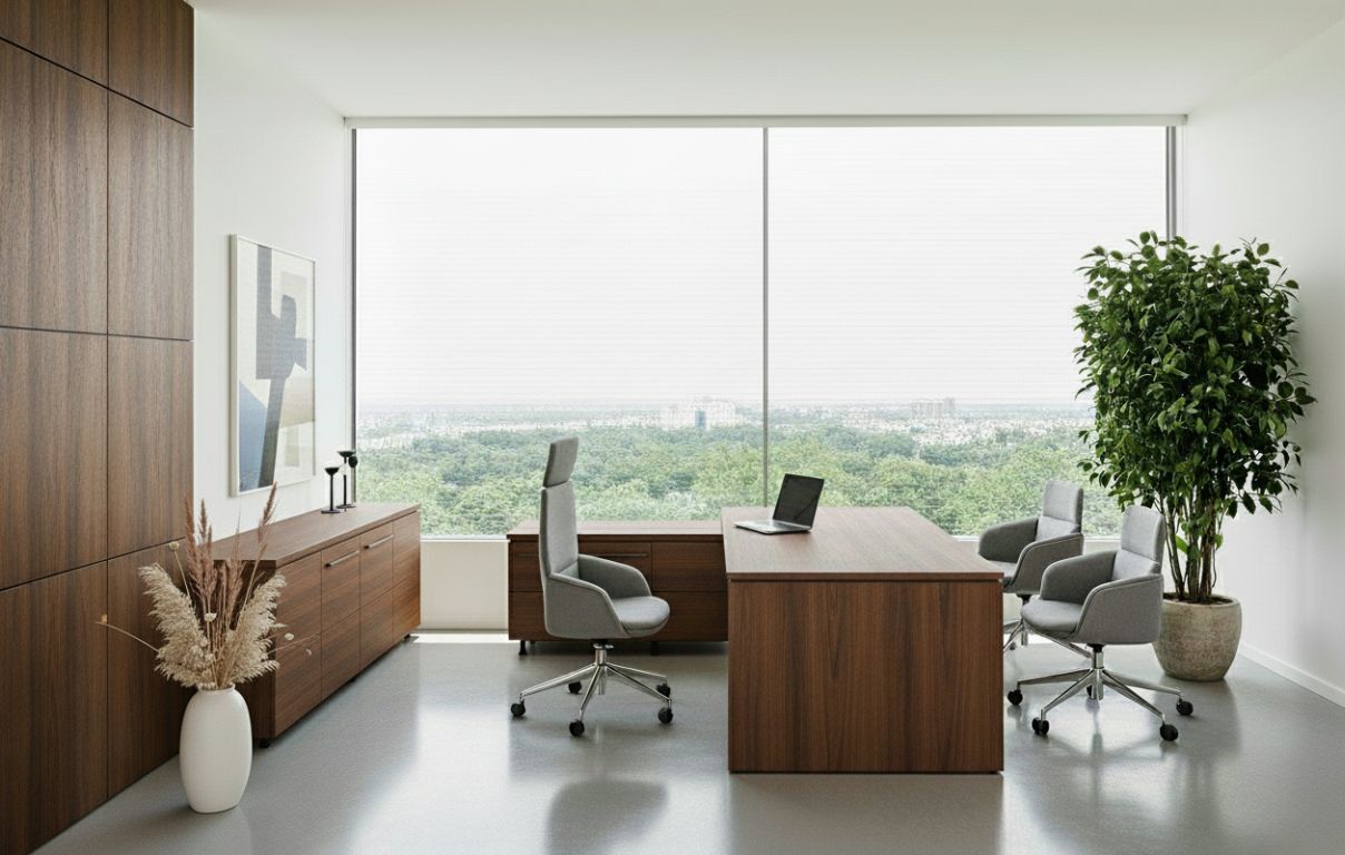 Vezetői íróasztal és vezetői szék ergonómiai összhangja ülő munkavégzés közben