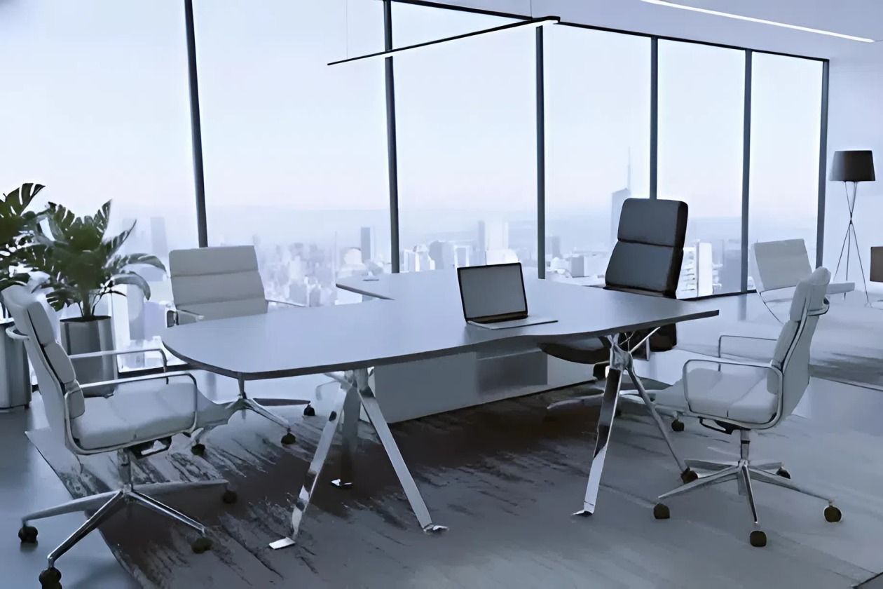 Vezetői íróasztal és tárgyalóasztal kapcsolata egy tudatosan kialakított vezetői irodában