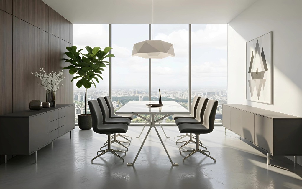 Vezetői tárgyalóasztal elhelyezése a vezetői irodában - központi és perifériás megoldások összehasonlítása