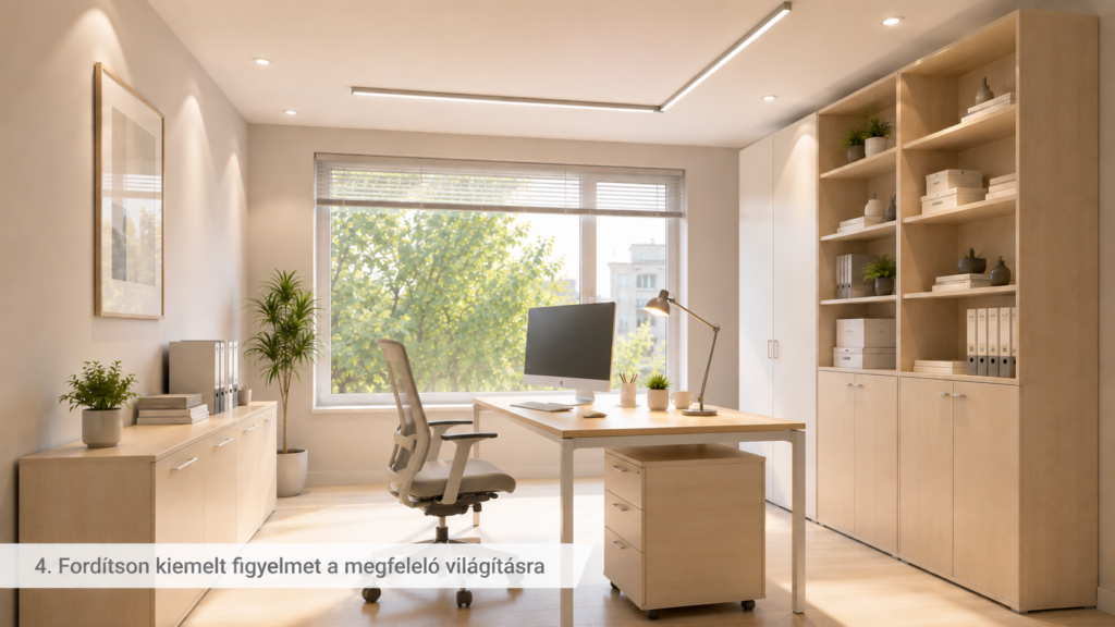5 tipp egy kis méretű iroda optikai tágítására és berendezésére 5 Magas irodai szekrény nyitott polcokkal és zárt tárolórészekkel kis irodában
