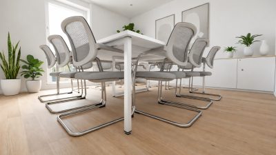 NEDAL hasáblábas tárgyalóasztal fehér asztallappal, fehér fémlábbal, 8 fő részére