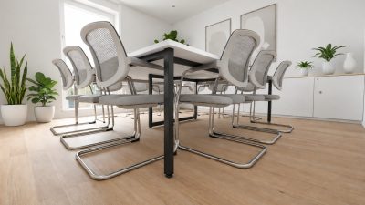 NEDAL hasáblábas tárgyalóasztal fehér asztallappal, fekete fémlábbal, 8 fő részére